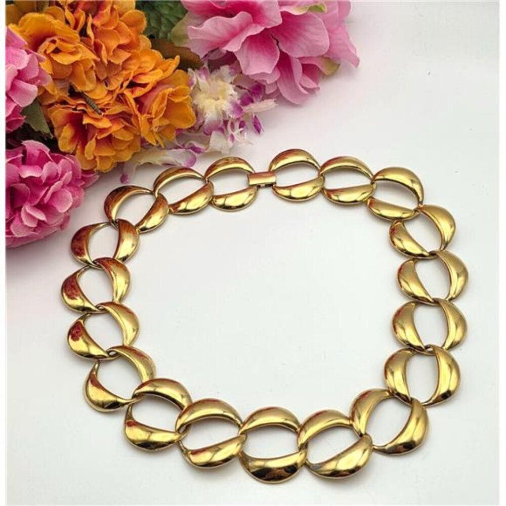 Napier Gold Tone Chunky Oval Link Chain Necklace 17" Vintage Signed 28mm